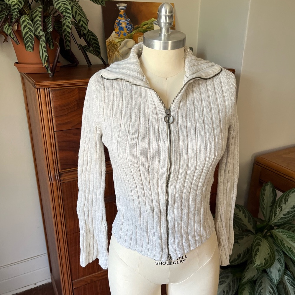 Y2K Women's Cream Double Zipper Sweater